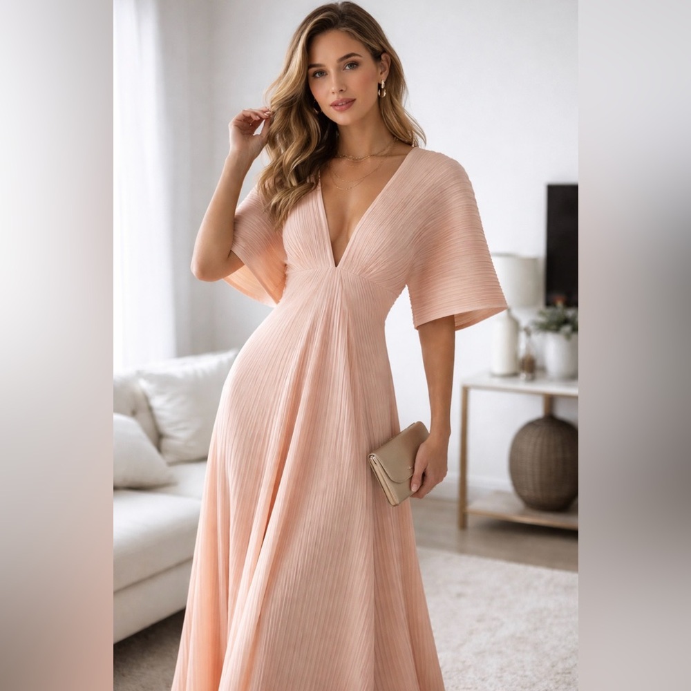 Yigal Azrouel Elegant Peach Pleated Dress size 6